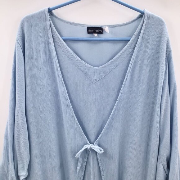 Handmade Lagenlook Mock Twinset Women's 5X Top Light Blue Sharkbite Hem Boho - Picture 3 of 14